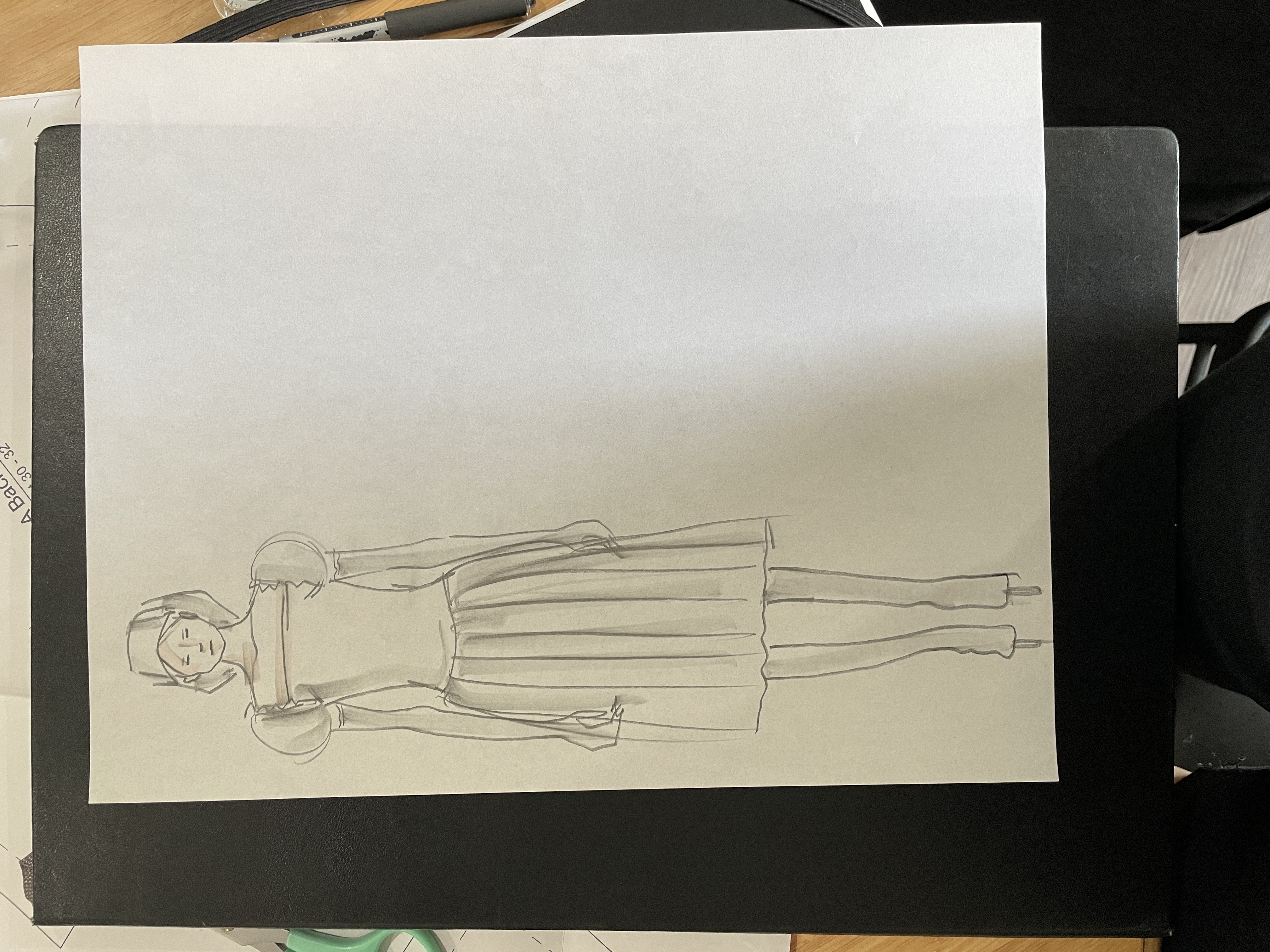 Garment design sketch for Artemis and Callisto